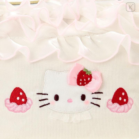 Japan Sanrio Original Frill Cosmetic Pouch - Hello Kitty : Strawberry Whipped Cake - 4