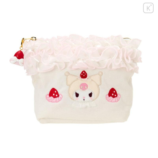 Japan Sanrio Original Frill Cosmetic Pouch - Kuromi : Strawberry Whipped Cake - 1