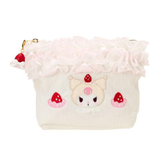 Japan Sanrio Original Frill Cosmetic Pouch - Kuromi : Strawberry Whipped Cake