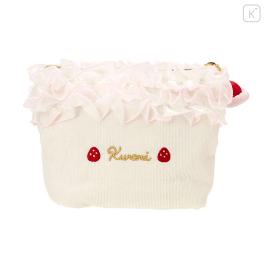 Japan Sanrio Original Frill Cosmetic Pouch - Kuromi : Strawberry Whipped Cake - 2