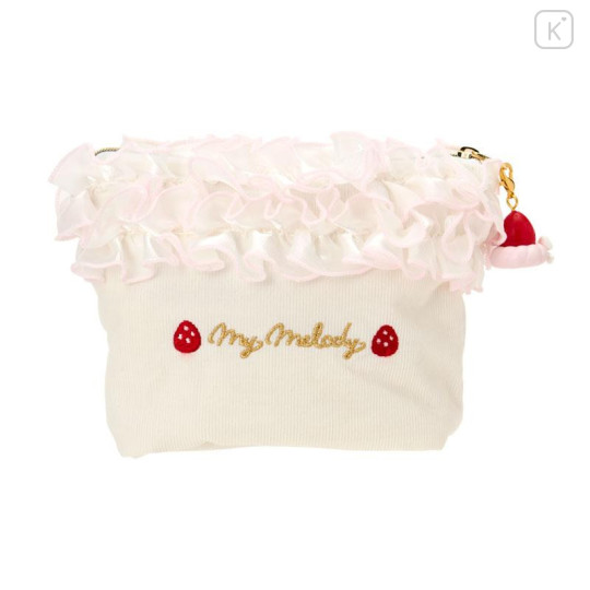 Japan Sanrio Original Frill Cosmetic Pouch - My Melody : Strawberry Whipped Cake - 2
