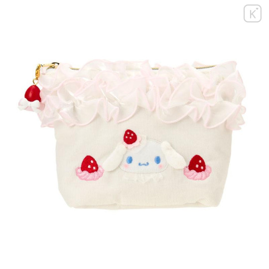 Japan Sanrio Original Frill Cosmetic Pouch - Cinnamoroll : Strawberry Whipped Cake - 1