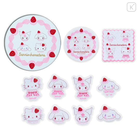 Japan Sanrio Original Flake Sticker Set & Tin Case - Strawberry Whipped Cake - 1