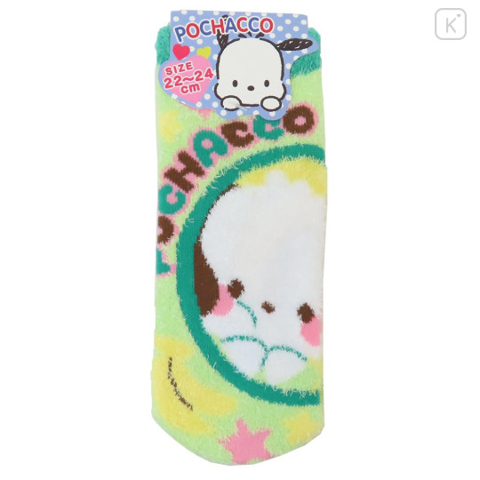Japan Sanrio Fluffy Socks - Pochacco : Banana Green Blush - 1
