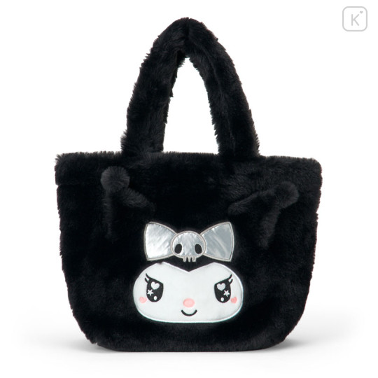 Japan Sanrio Fluffy Fur Handbag - Kuromi : Heart Eyes B - 1
