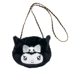 Japan Sanrio Plush Pochette Crossbody Shoulder Bag - Kuromi : Heart Eyes