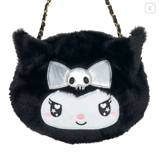 Japan Sanrio Plush Pochette Crossbody Shoulder Bag - Kuromi : Heart Eyes - 2