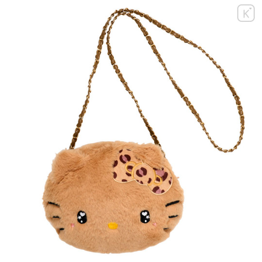 Japan Sanrio Plush Pochette Crossbody Shoulder Bag - Hello Kitty : Heart Eyes Tan Leopard - 1