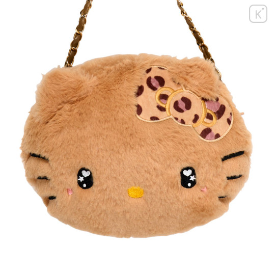 Japan Sanrio Plush Pochette Crossbody Shoulder Bag - Hello Kitty : Heart Eyes Tan Leopard - 2