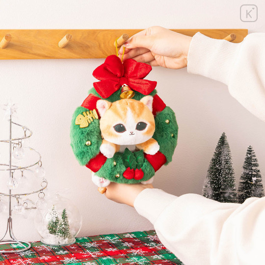 Japan Mofusand Plush Toy - Christmas Wreath Cat with Bell - 2