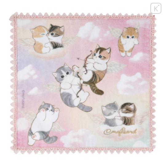 Japan Mofusand Mini Towel Handkerchief - Cupid & Angel Cat Pink Lace - 1