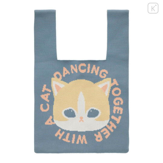 Japan Mofusand Jacquard Woven Tote Bag - Knit Cat Dancing Together Blue - 1
