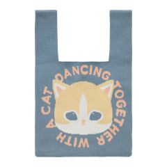 Japan Mofusand Jacquard Woven Tote Bag - Knit Cat Dancing Together Blue