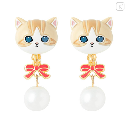 Japan Mofusand Swinging Clip-on Earrings - Pearl Ribbon Cat Orange Orange Brown White - 5