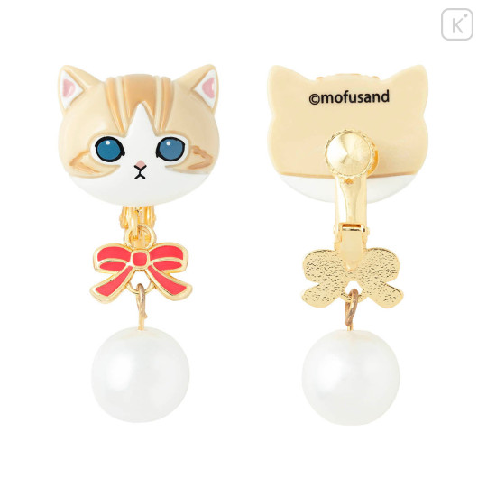 Japan Mofusand Swinging Clip-on Earrings - Pearl Ribbon Cat Orange Orange Brown White - 6