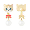 Japan Mofusand Swinging Clip-on Earrings - Pearl Ribbon Cat Orange Orange Brown White - 6