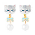 Japan Mofusand Swinging Clip-on Earrings - Pearl Ribbon Cat Grey - 5
