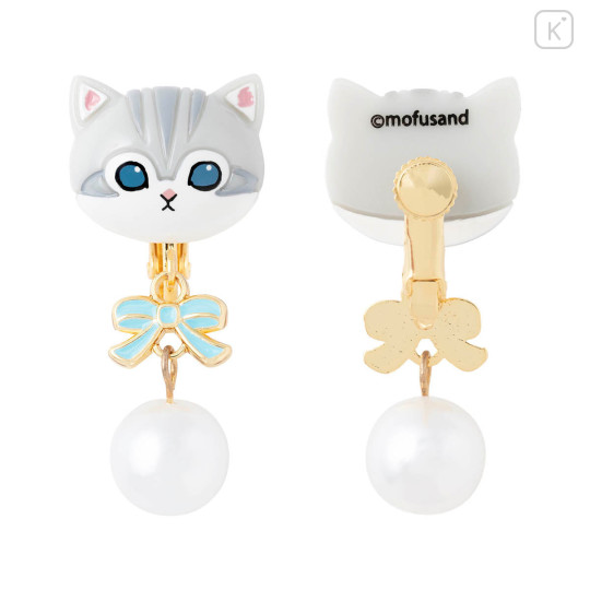Japan Mofusand Swinging Clip-on Earrings - Pearl Ribbon Cat Grey - 6