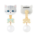 Japan Mofusand Swinging Clip-on Earrings - Pearl Ribbon Cat Grey - 6