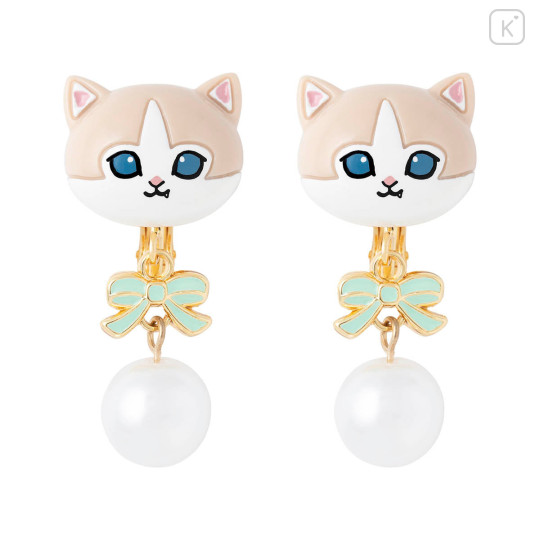 Japan Mofusand Swinging Clip-on Earrings - Pearl Ribbon Cat Beige - 1