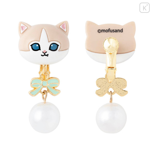 Japan Mofusand Swinging Clip-on Earrings - Pearl Ribbon Cat Beige - 6