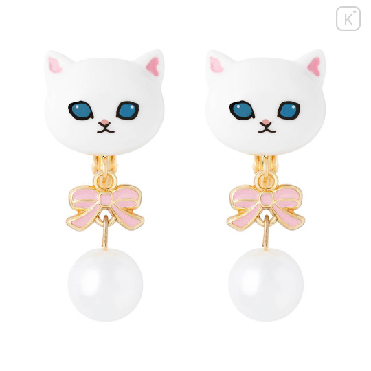 Japan Mofusand Swinging Clip-on Earrings - Pearl Ribbon Cat White - 5
