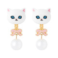 Japan Mofusand Swinging Clip-on Earrings - Pearl Ribbon Cat White - 5