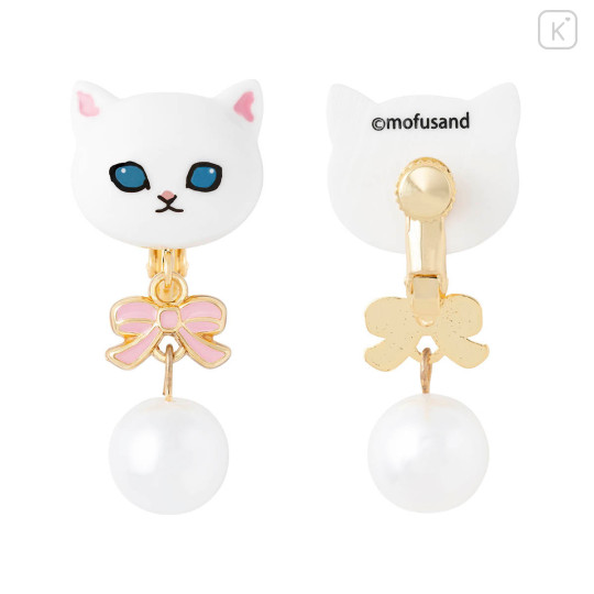 Japan Mofusand Swinging Clip-on Earrings - Pearl Ribbon Cat White - 6