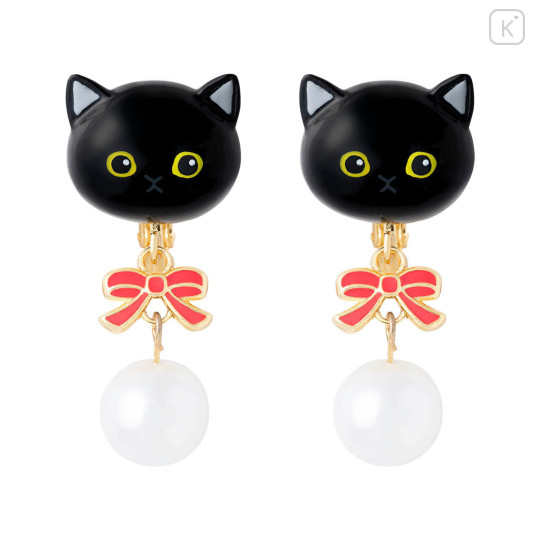 Japan Mofusand Swinging Clip-on Earrings - Pearl Ribbon Cat Black - 1