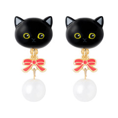 Japan Mofusand Swinging Clip-on Earrings - Pearl Ribbon Cat Black