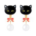 Japan Mofusand Swinging Clip-on Earrings - Pearl Ribbon Cat Black - 1