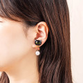 Japan Mofusand Swinging Clip-on Earrings - Pearl Ribbon Cat Black - 2