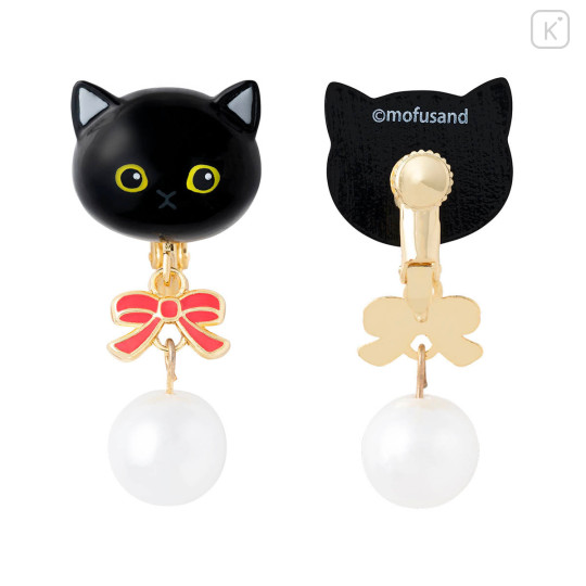 Japan Mofusand Swinging Clip-on Earrings - Pearl Ribbon Cat Black - 6