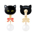 Japan Mofusand Swinging Clip-on Earrings - Pearl Ribbon Cat Black - 6