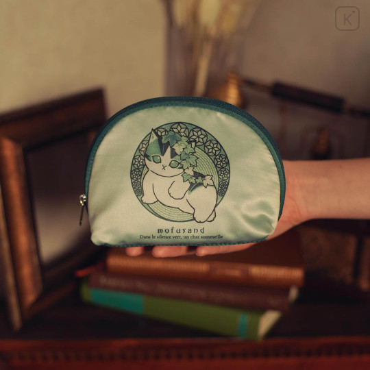 Japan Mofusand Round Cosmetic Pouch - Art Nouveau Flower Cat Ivy - 2