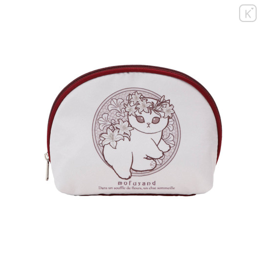 Japan Mofusand Round Cosmetic Pouch - Art Nouveau Flower Cat Lily - 1