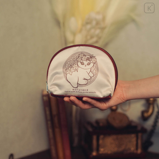 Japan Mofusand Round Cosmetic Pouch - Art Nouveau Flower Cat Lily - 2