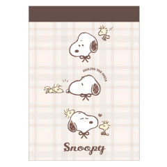 Japan Peanuts Mini Notepad - Snoopy & Woodstock : Light Brown Check