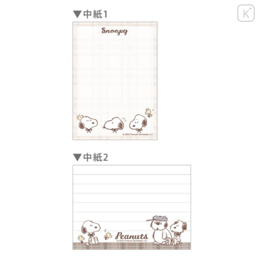 Japan Peanuts Mini Notepad - Snoopy & Woodstock : Light Brown Check - 2