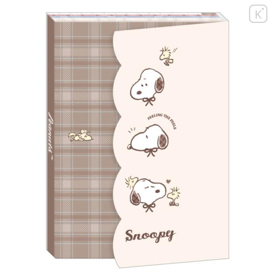 Japan Peanuts A6 Notepad - Snoopy & Woodstock : Light Brown Check - 1