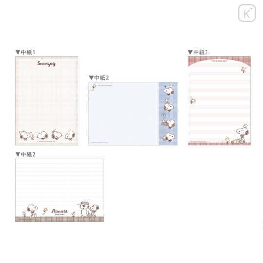 Japan Peanuts A6 Notepad - Snoopy & Woodstock : Light Brown Check - 2