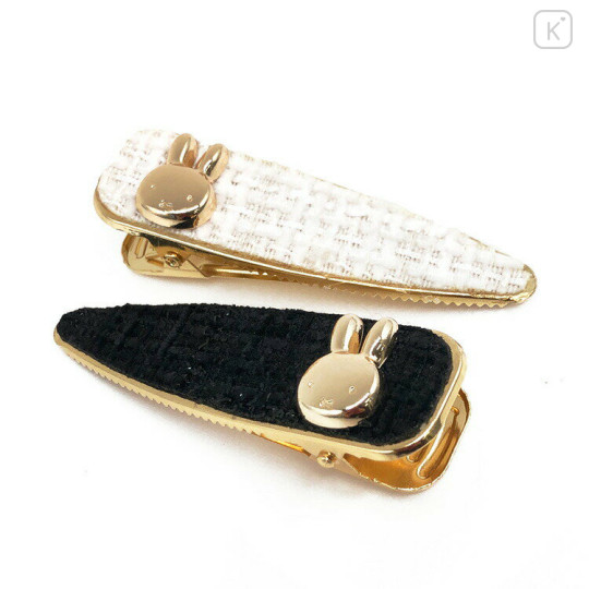 Japan Miffy Hair Clip Set - Miffy : Gold Black White Tweed - 1