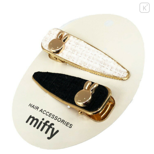Japan Miffy Hair Clip Set - Miffy : Gold Black White Tweed - 3