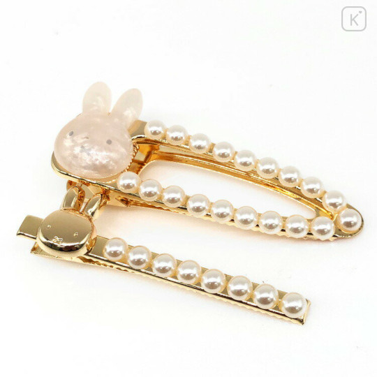 Japan Miffy Hair Clip Set - Miffy : Gold Pearl Tweed - 1