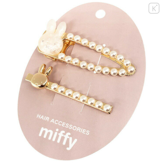 Japan Miffy Hair Clip Set - Miffy : Gold Pearl Tweed - 3