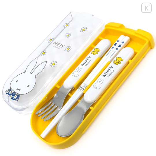 Japan Miffy Bento Lunch Cutlery Set Spoon Fork Chopstick - Miffy : Flower Blue Dress Yellow White - 2