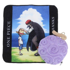 Japan One Piece Mini Towel Handkerchief & Pass Case with Reel Set - Luffy Devil Fruit : Gomu Gomu no Mi