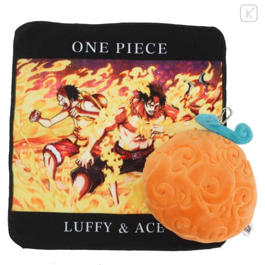 Japan One Piece Mini Towel Handkerchief & Pass Case with Reel Set - Ace Devil Fruit : Mera Mera no Mi - 1