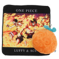 Japan One Piece Mini Towel Handkerchief & Pass Case with Reel Set - Ace Devil Fruit : Mera Mera no Mi - 1