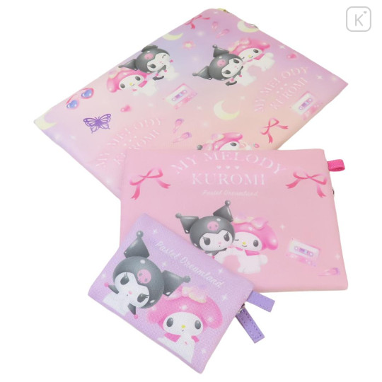 Japan Sanrio Flat Pouch Set - Kuromi & My Melody : Pastel Dreamland - 2